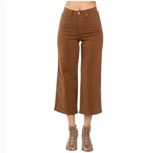 Judy‎ Blue Jeans Womens 13/31 Brown Garment Dyed Wide Leg Crop High Waist #J13-7
